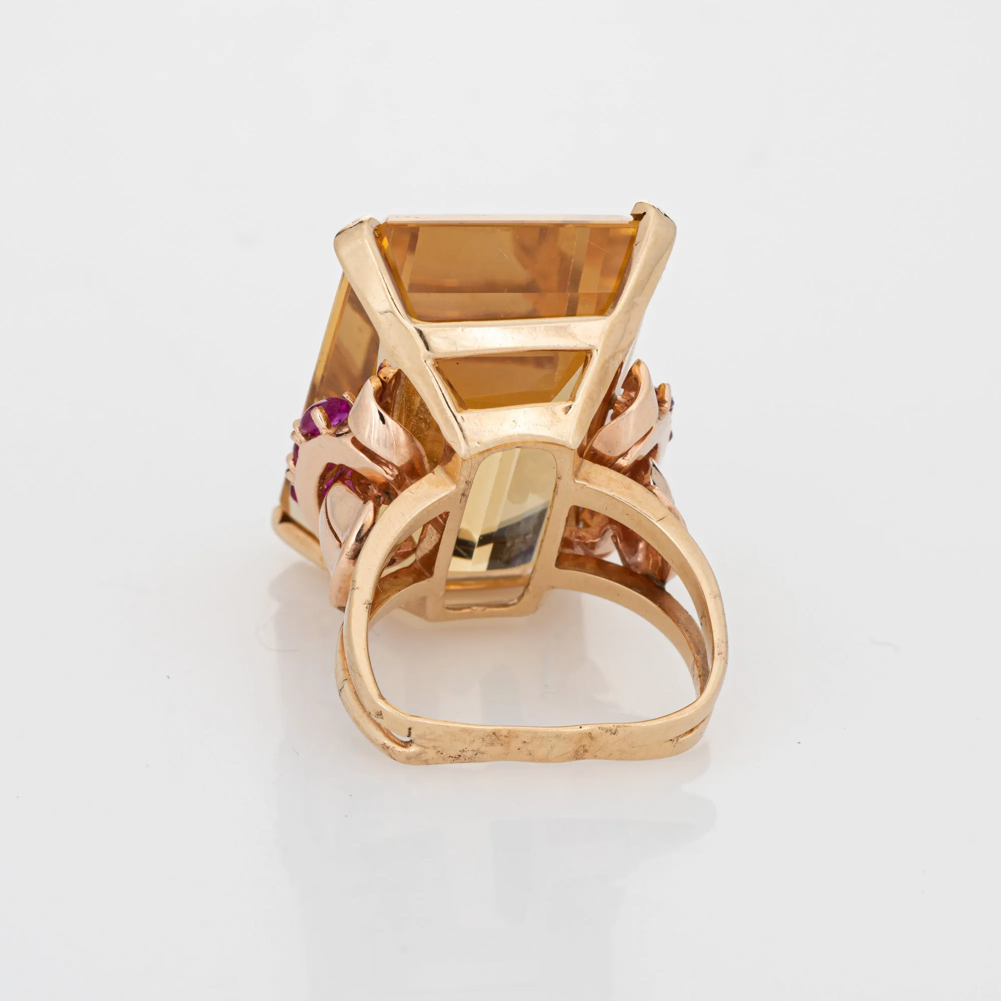 1940s Huge 56.50ct Citrine Ruby Ring Vintage Retro 14k Yellow Gold Sz 7 Jewelry
