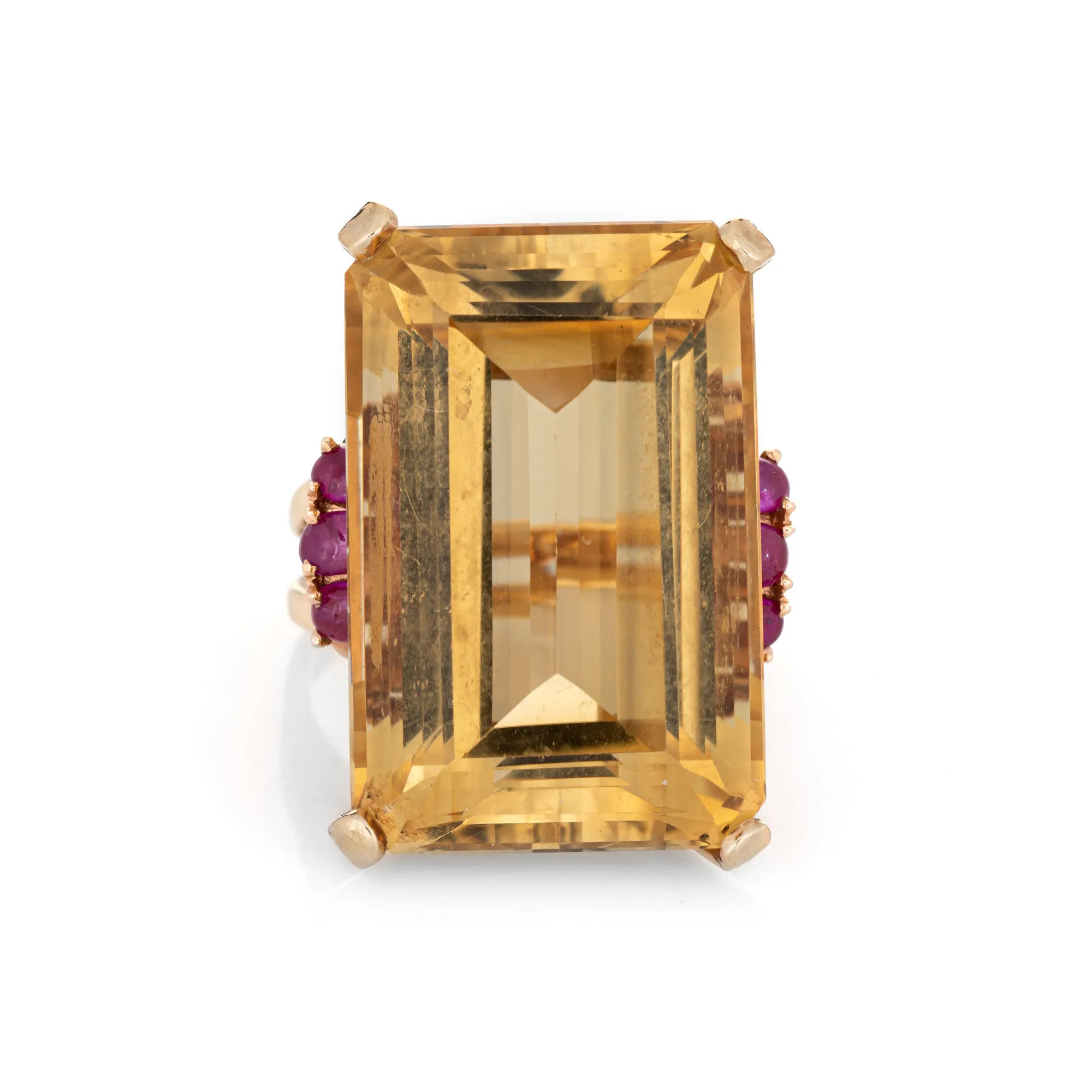 1940s Huge 56.50ct Citrine Ruby Ring Vintage Retro 14k Yellow Gold Sz 7 Jewelry