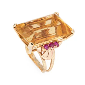 1940s Huge 56.50ct Citrine Ruby Ring Vintage Retro 14k Yellow Gold Sz 7 Jewelry