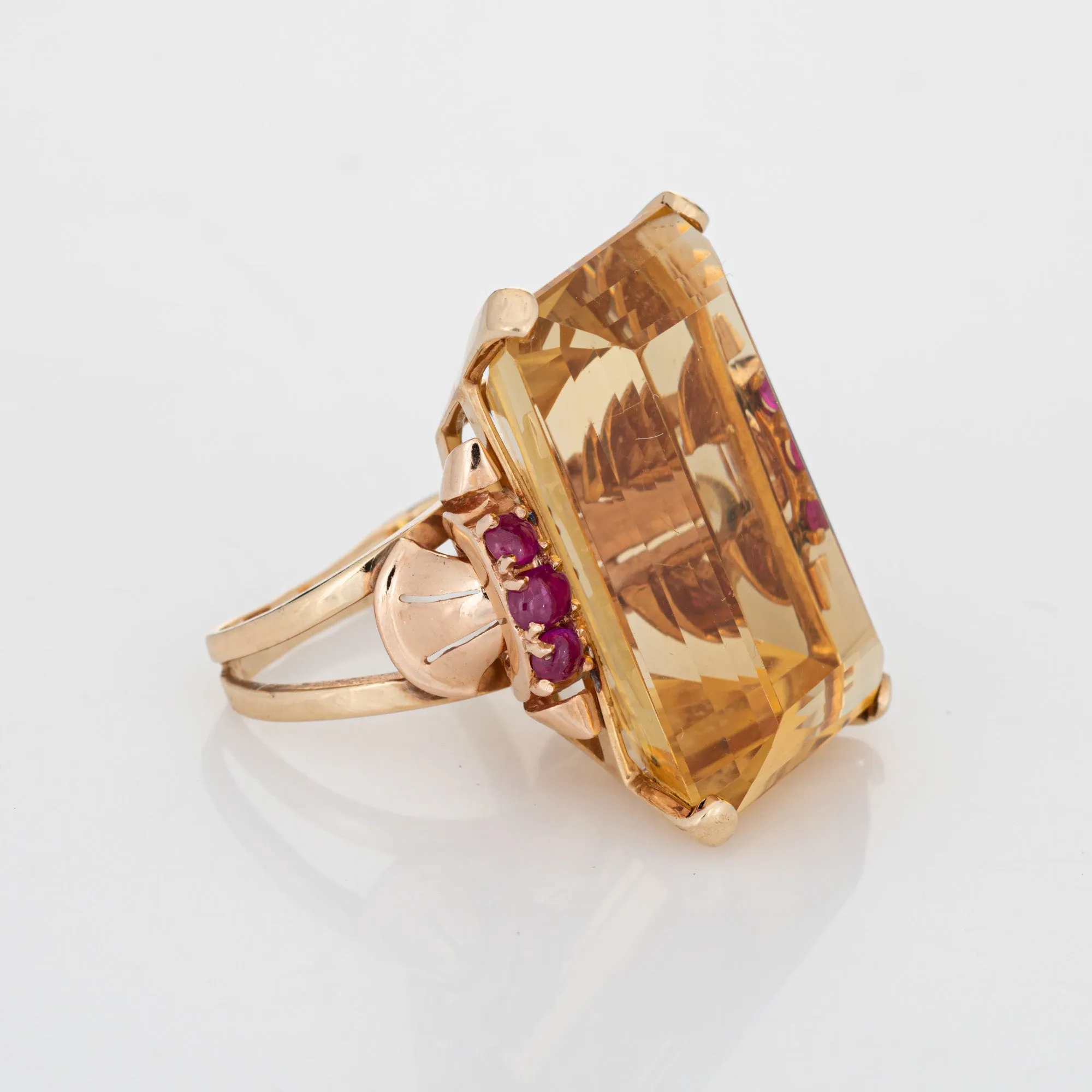 1940s Huge 56.50ct Citrine Ruby Ring Vintage Retro 14k Yellow Gold Sz 7 Jewelry