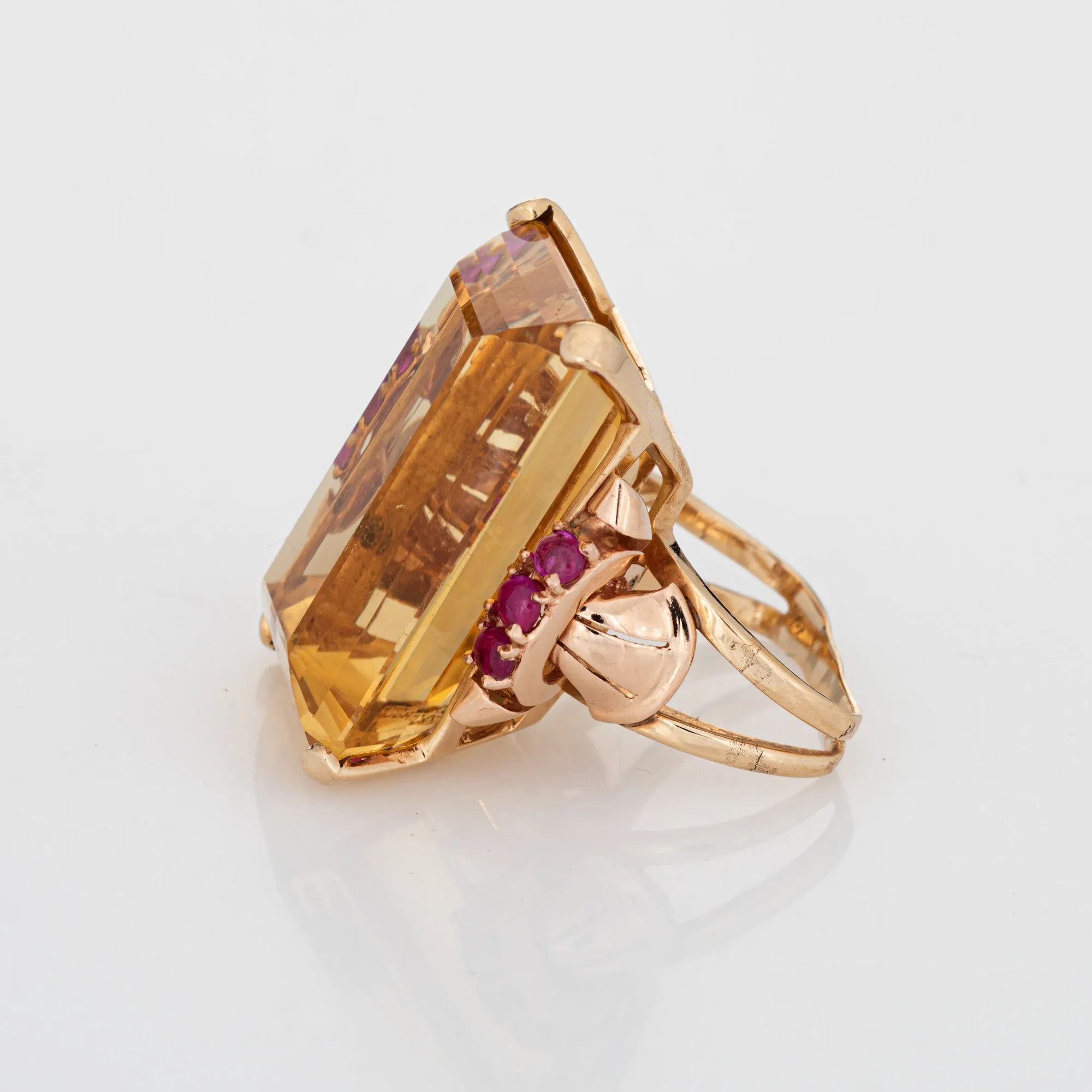 1940s Huge 56.50ct Citrine Ruby Ring Vintage Retro 14k Yellow Gold Sz 7 Jewelry