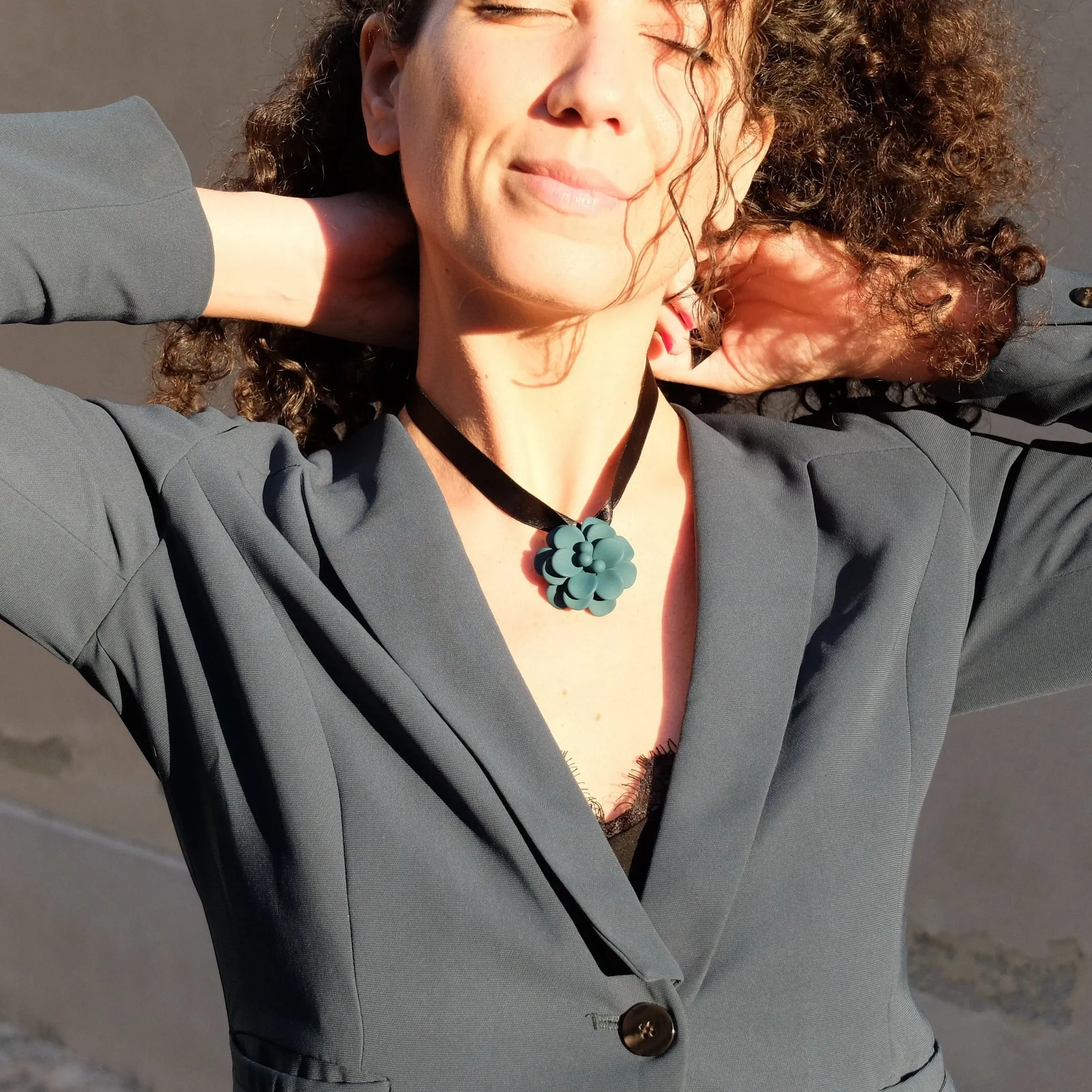 Adriatic Sea Breezy Blue Hibiscus Retro Dangle Choker Necklace
