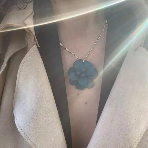 Adriatic Sea Breezy Blue Hibiscus Retro Dangle Choker Necklace