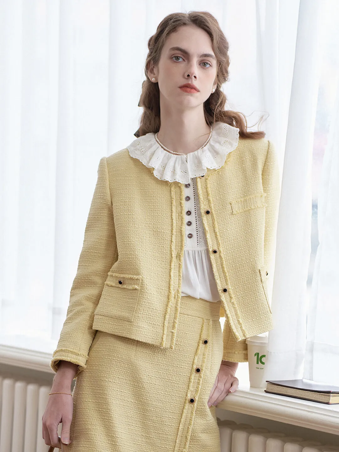 Aitana Yellow Brushed Tweed Jacket