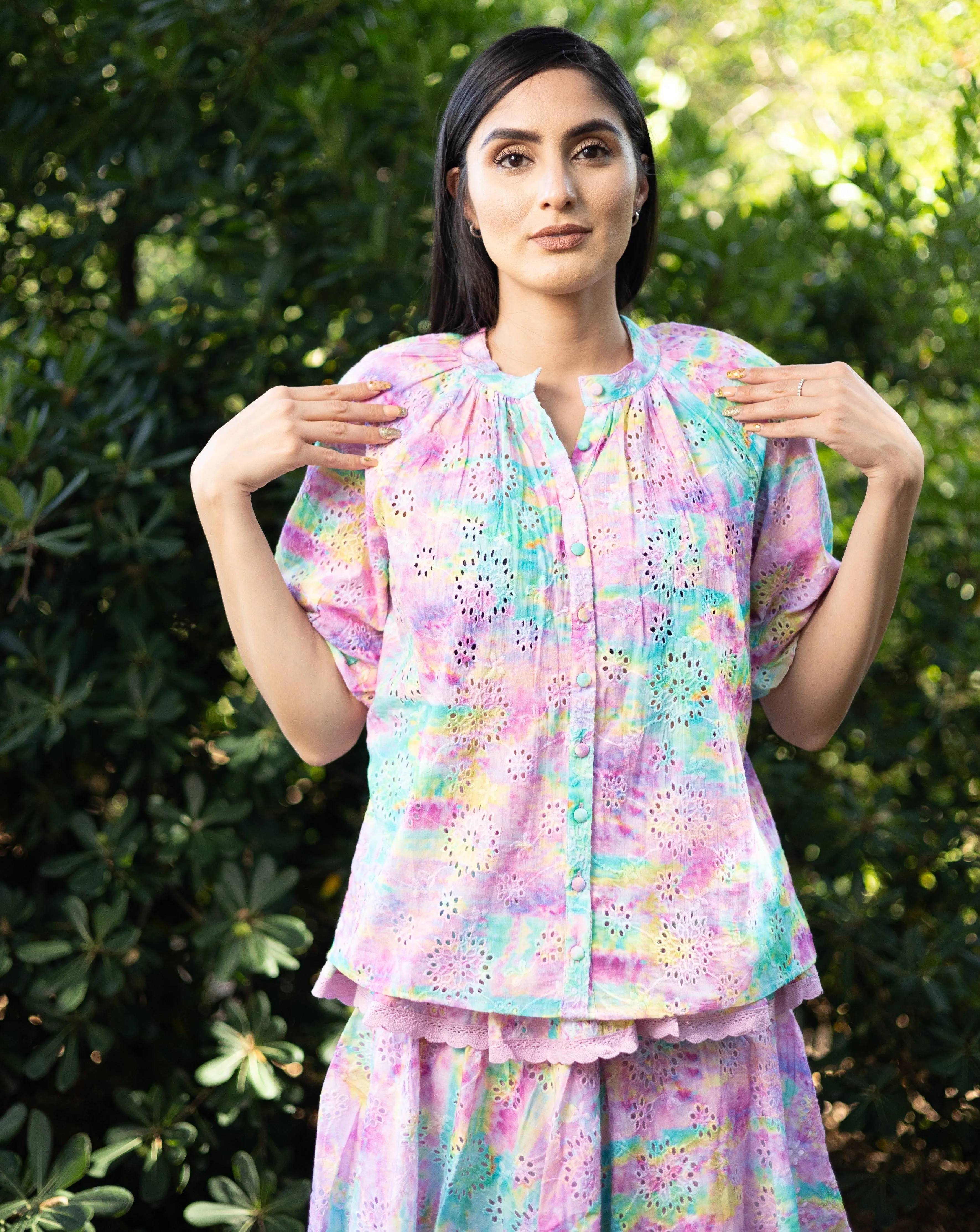 Amari Rainbow Eyelet Floral Shirt