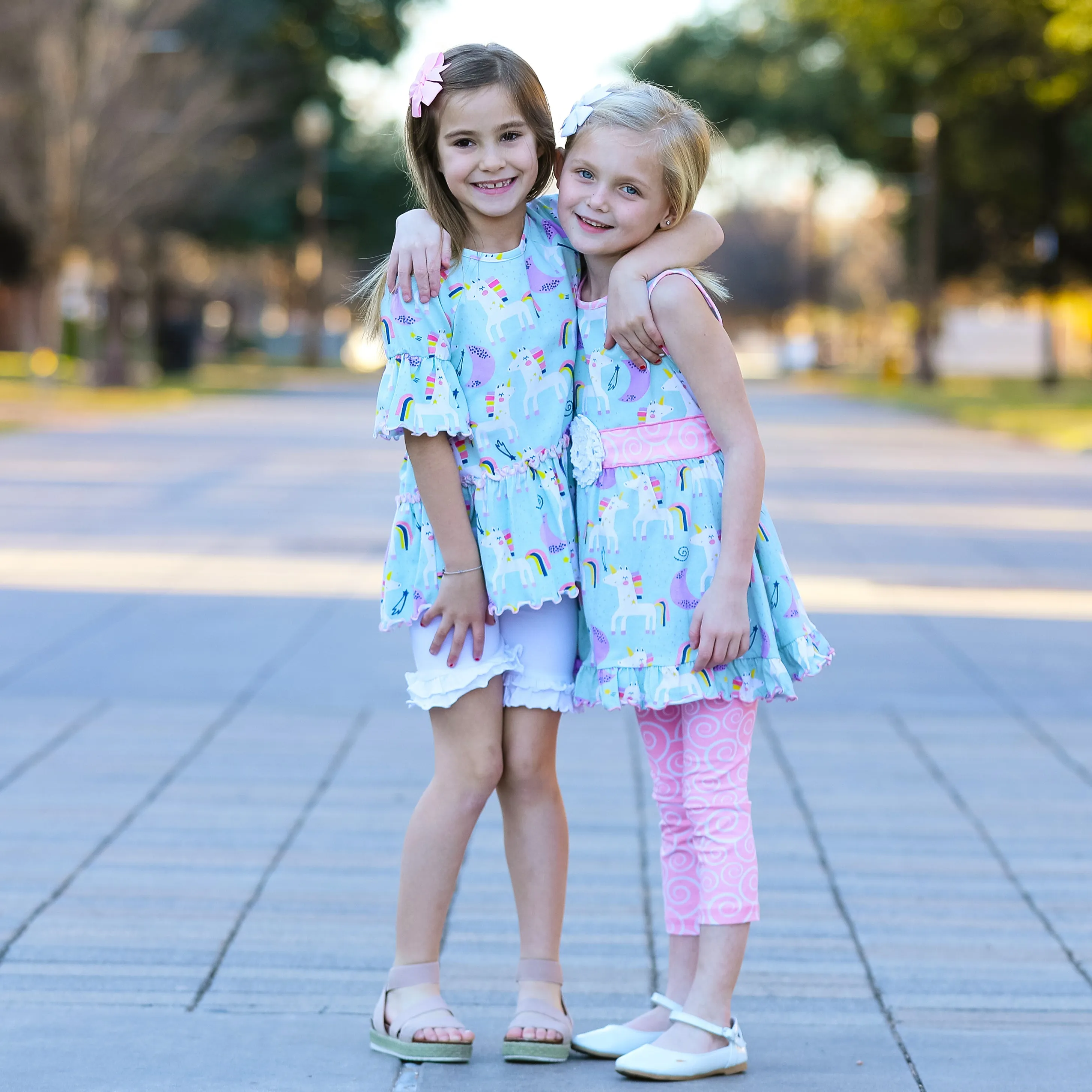 AnnLoren Little & Big Girls 3/4 Angel Sleeve Unicorn Cotton Knit Ruffle Shirt
