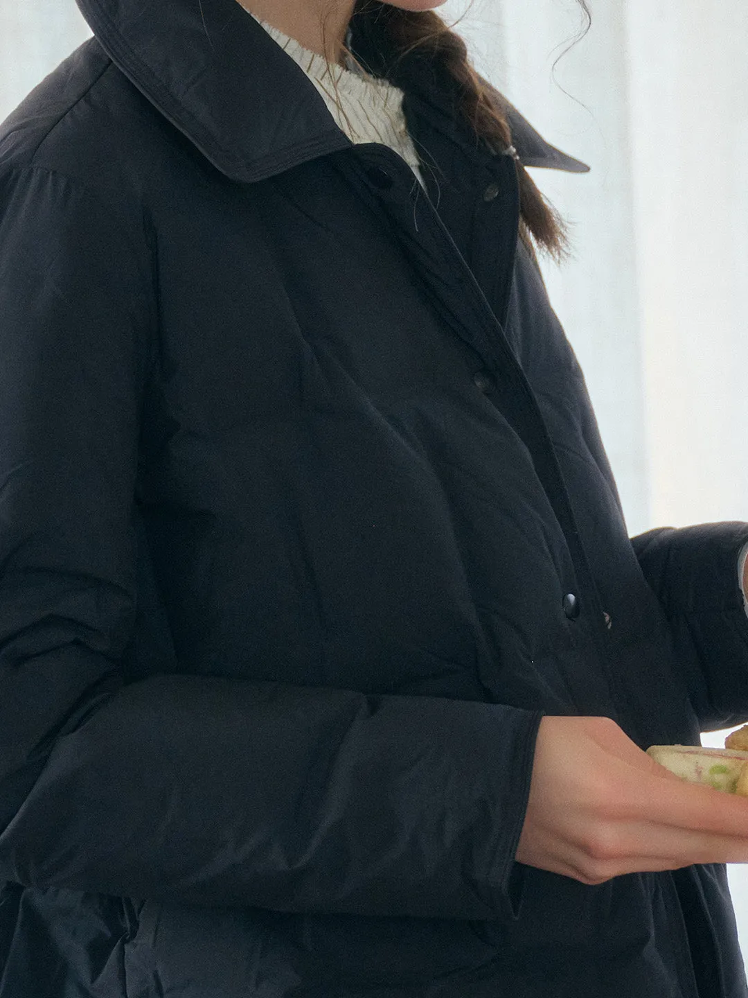 Bea Notched Collar Pocket Down Jacket - Black