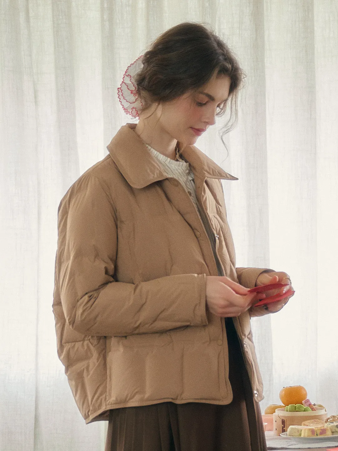 Bea Notched Collar Pocket Down Jacket - Black