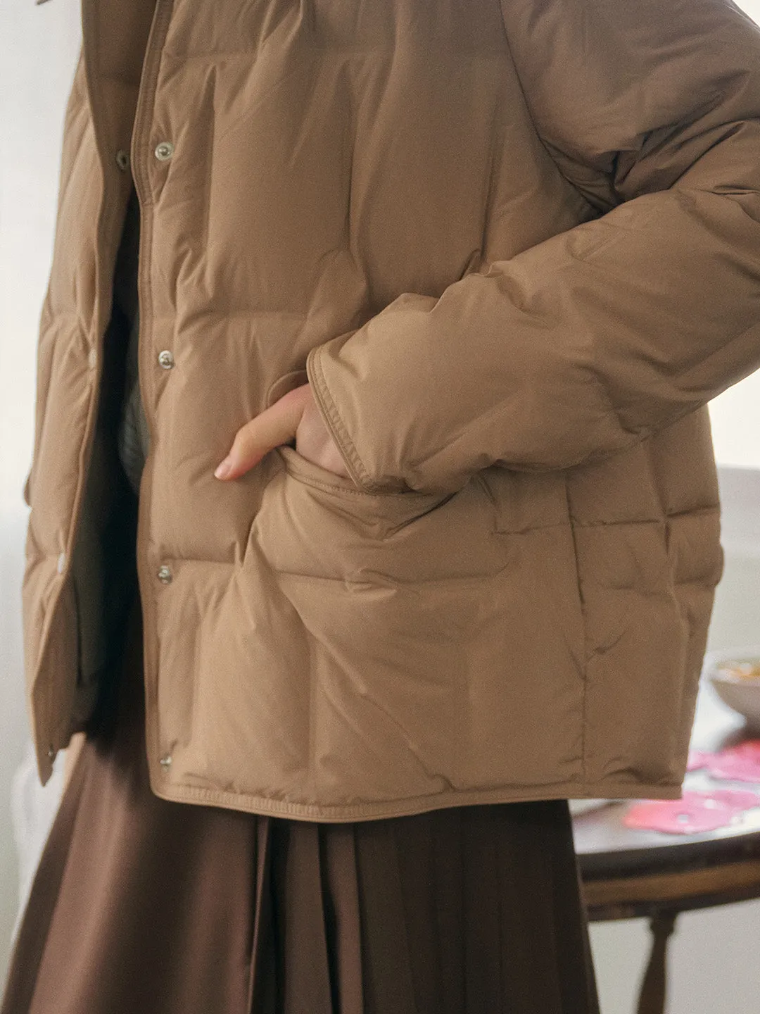 Bea Notched Collar Pocket Down Jacket - Black