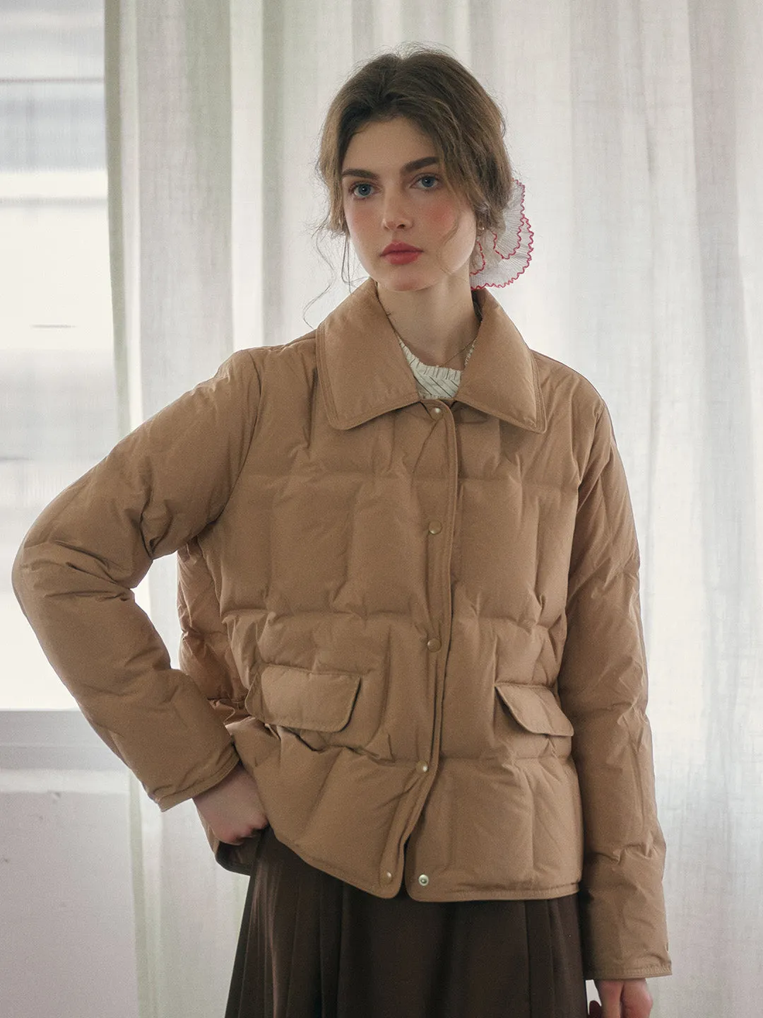 Bea Notched Collar Pocket Down Jacket - Black