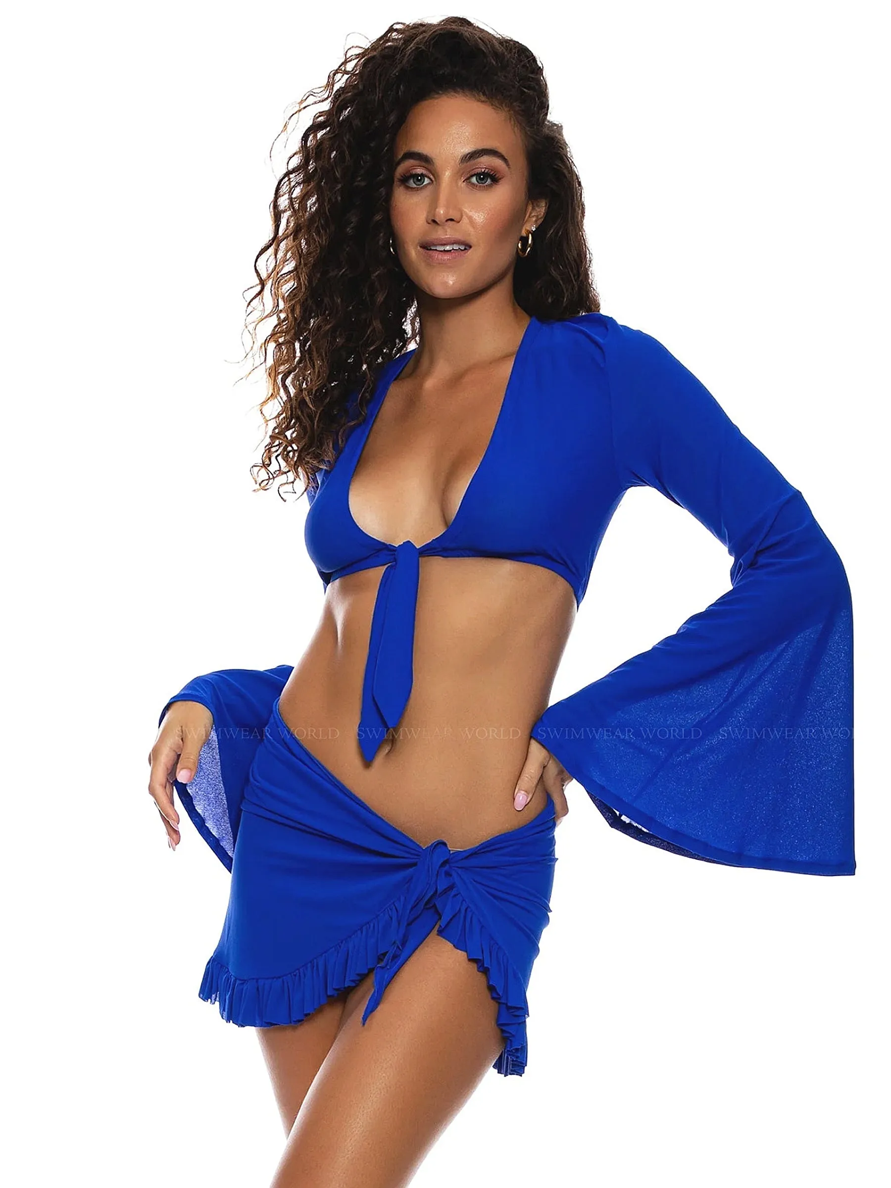 Bell Sleeve Crop-Ruffle Sarong Mini Skirt ::RET