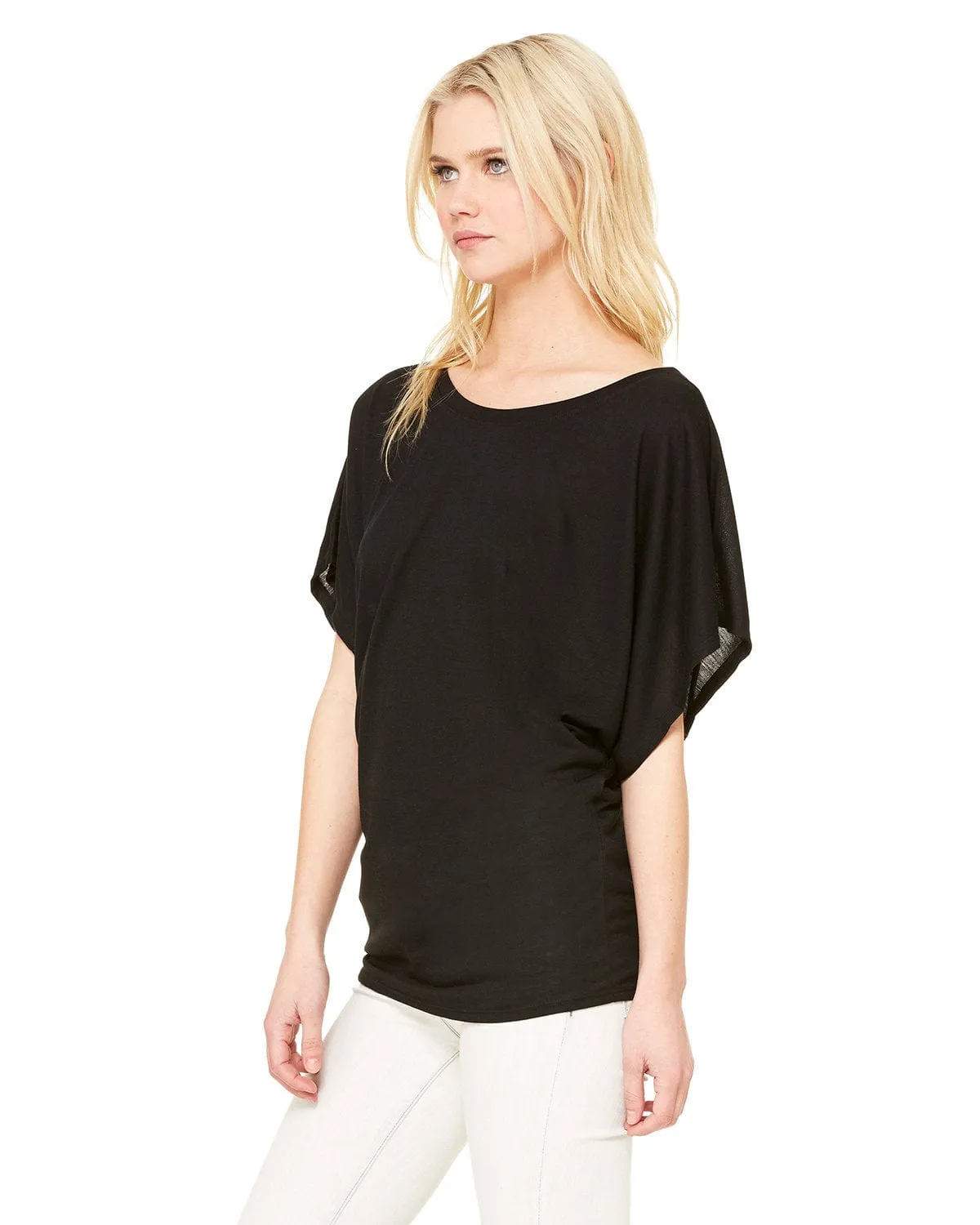 Bella Canvas Ladies Flowy Draped Dolman T-Shirt | Black