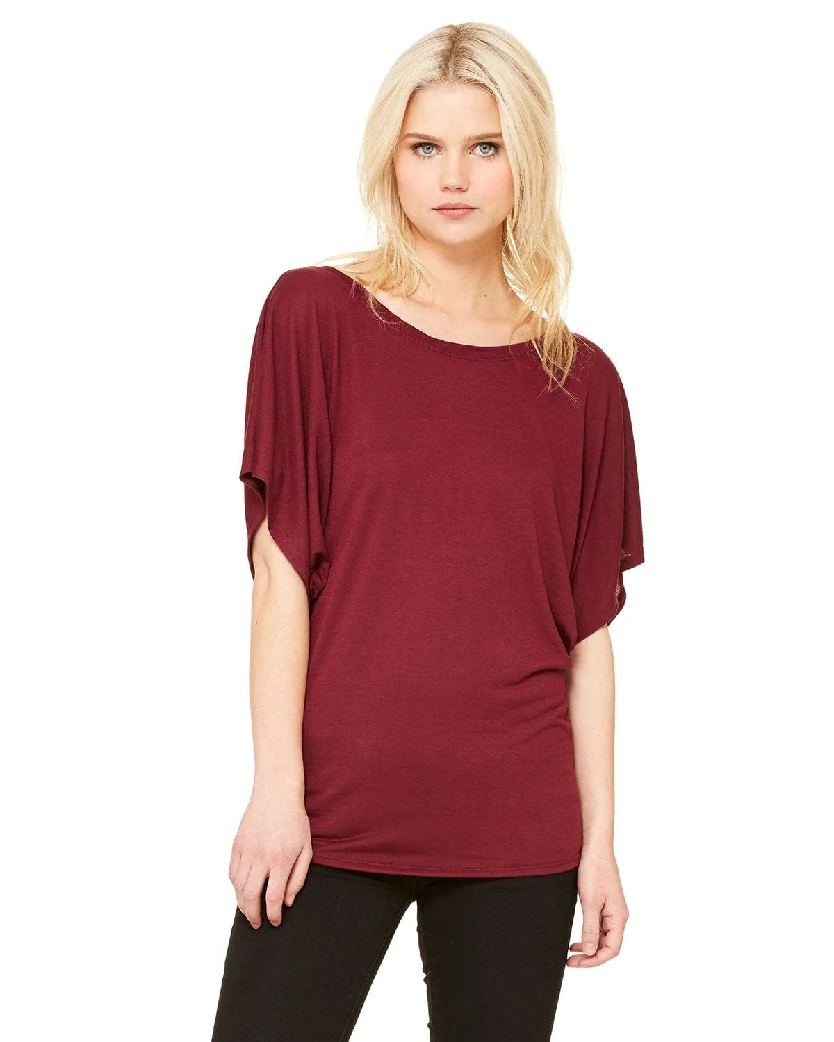 Bella Canvas Ladies Flowy Draped Dolman T-Shirt | Maroon