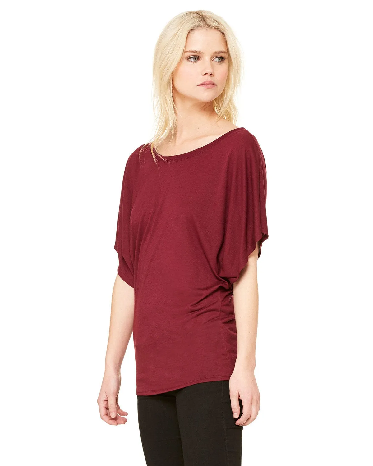 Bella Canvas Ladies Flowy Draped Dolman T-Shirt | Maroon