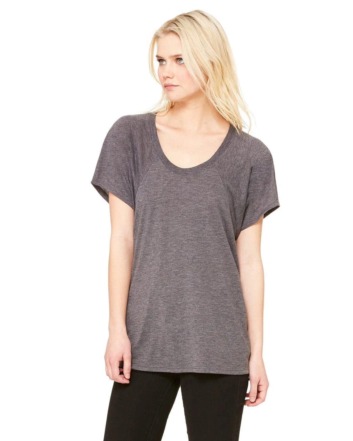 Bella Canvas Ladies Flowy Raglan T-Shirt | Dark Gry Heather
