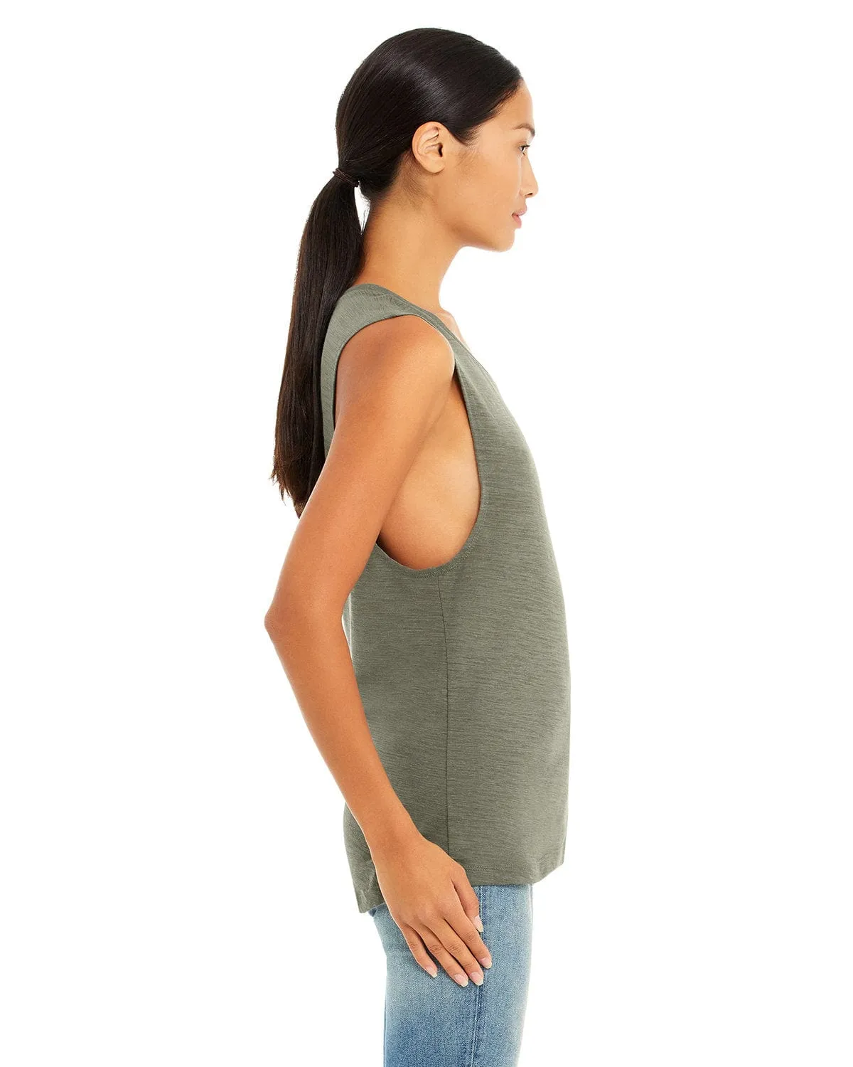 Bella Canvas Ladies Flowy Scoop Muscle Tank | Olive Slub