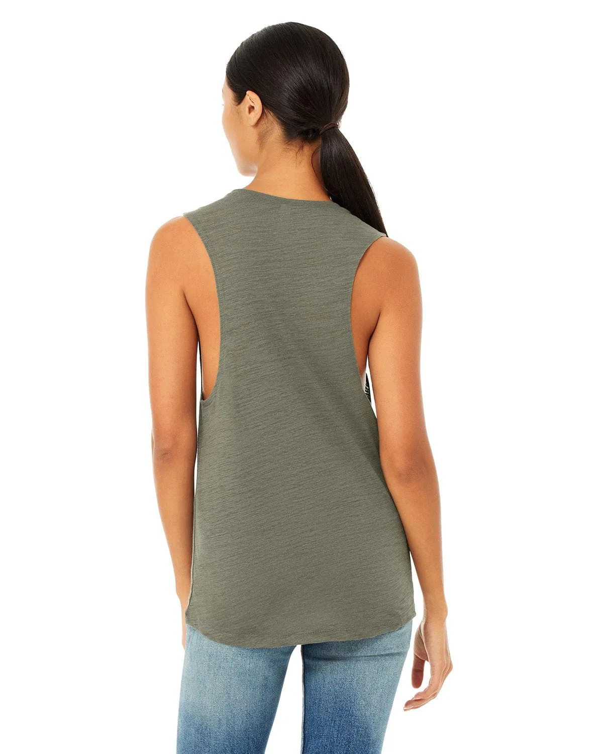 Bella Canvas Ladies Flowy Scoop Muscle Tank | Olive Slub