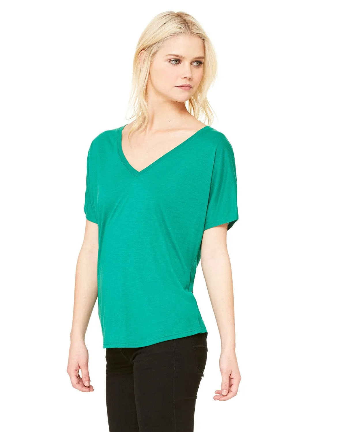 Bella Canvas Ladies Flowy Simple V-Neck T-Shirt | Kelly