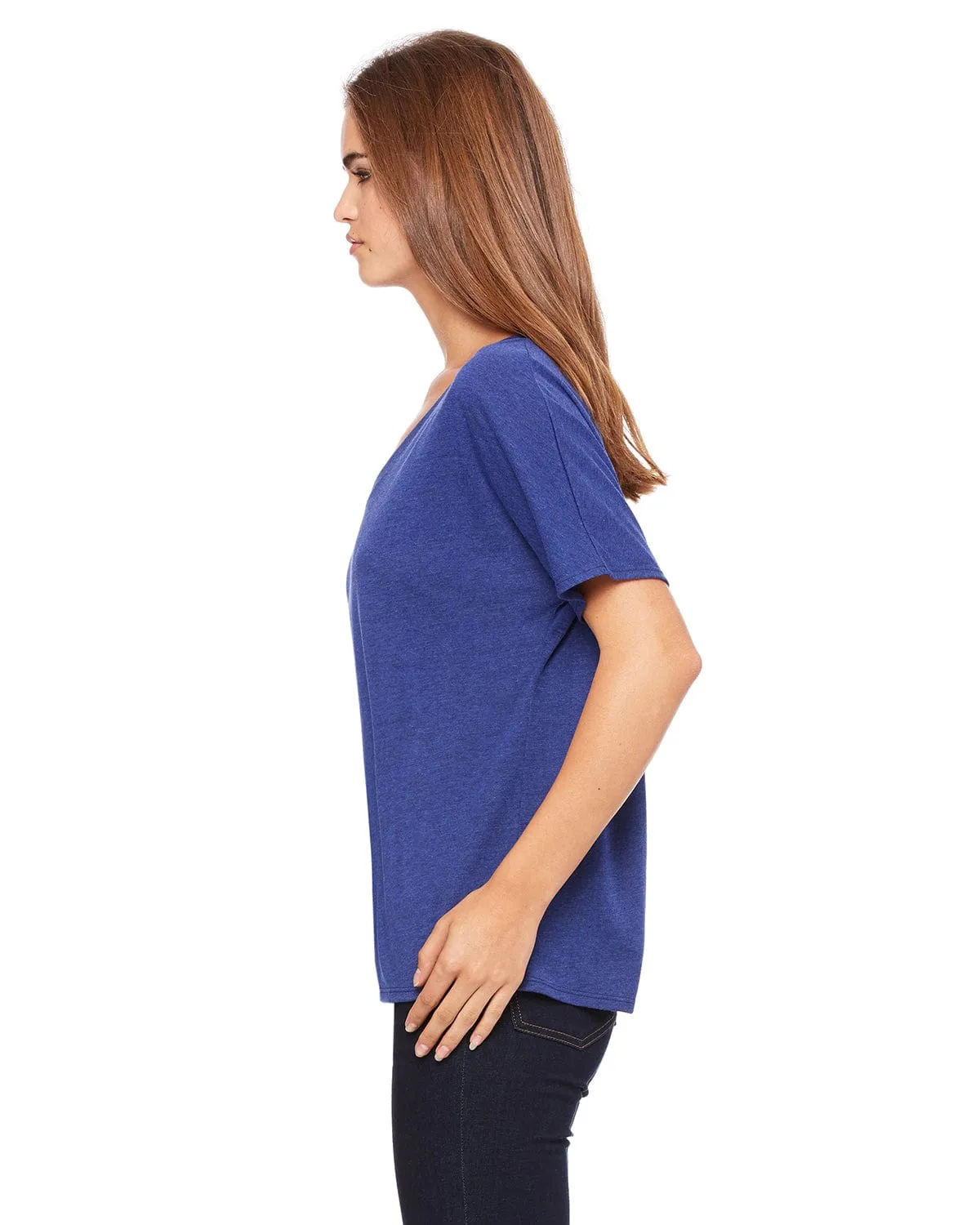 Bella Canvas Ladies Flowy Simple V-Neck T-Shirt | Navy Triblend