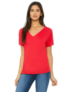 Bella Canvas Ladies Flowy Simple V-Neck T-Shirt | Red