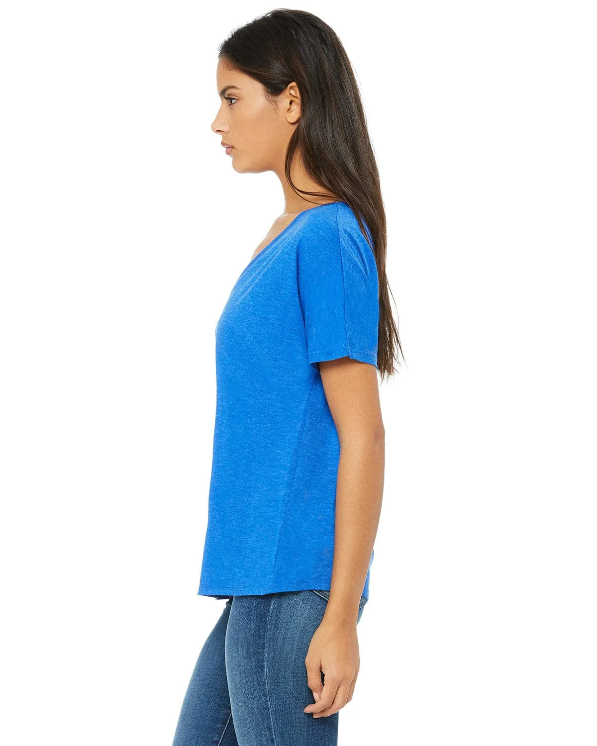 Bella Canvas Ladies Flowy Simple V-Neck T-Shirt | Tr Royal Triblnd