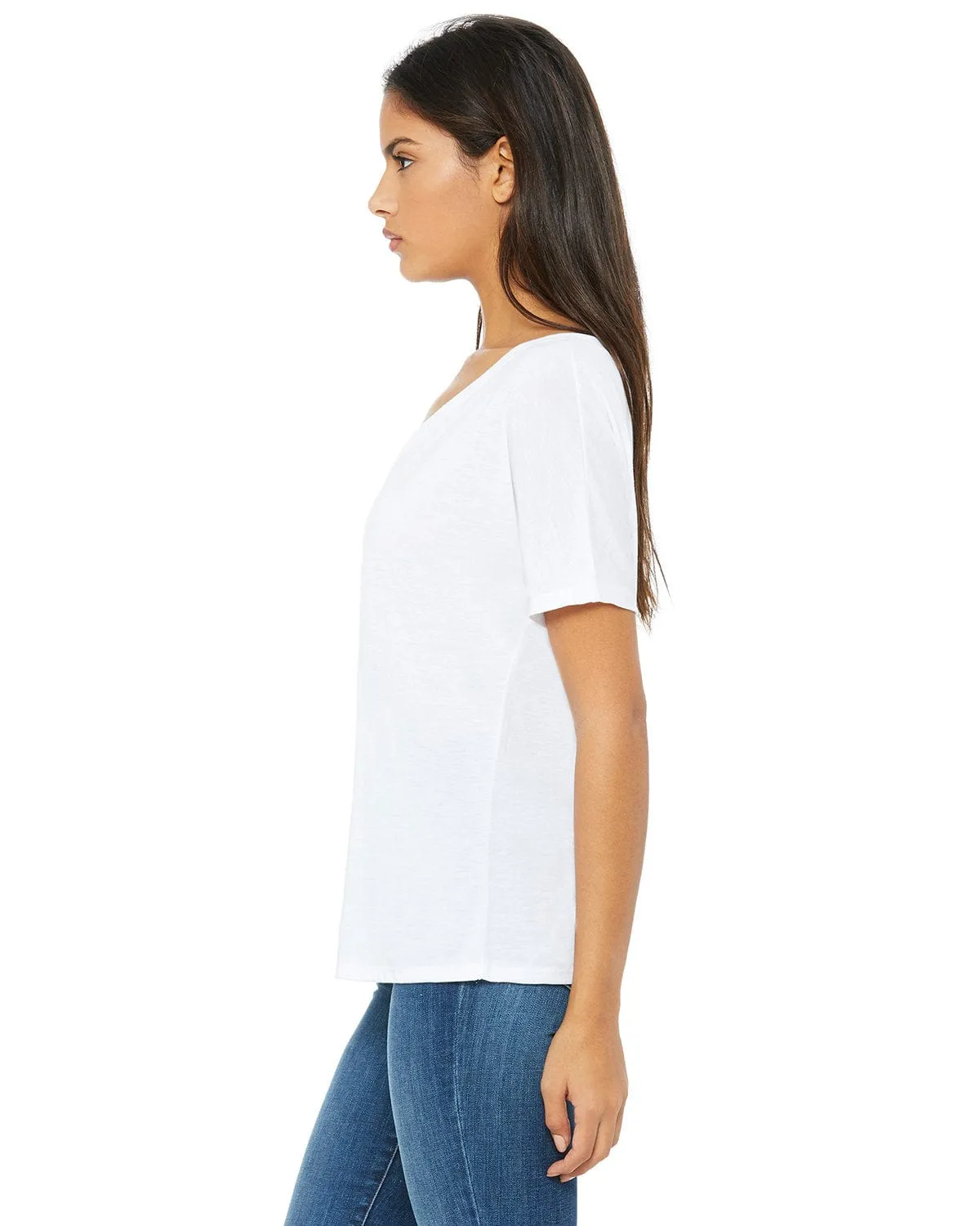 Bella Canvas Ladies Flowy Simple V-Neck T-Shirt | White