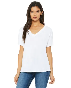 Bella Canvas Ladies Flowy Simple V-Neck T-Shirt | White