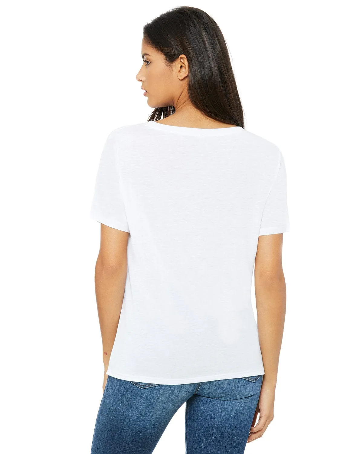 Bella Canvas Ladies Flowy Simple V-Neck T-Shirt | White