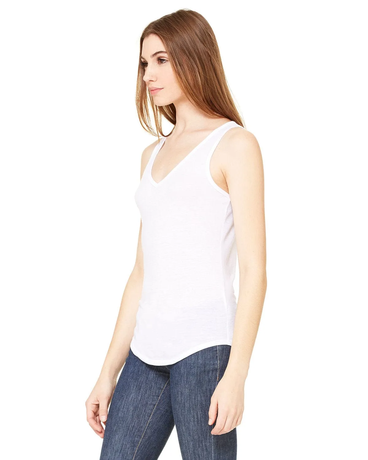 Bella Canvas Ladies Flowy V-Neck Tank | White