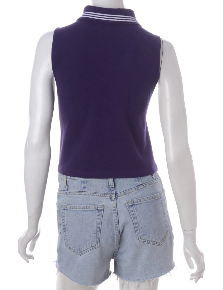 Beyond Retro Label Eva Polo Vest Purple With A Button Front Neck