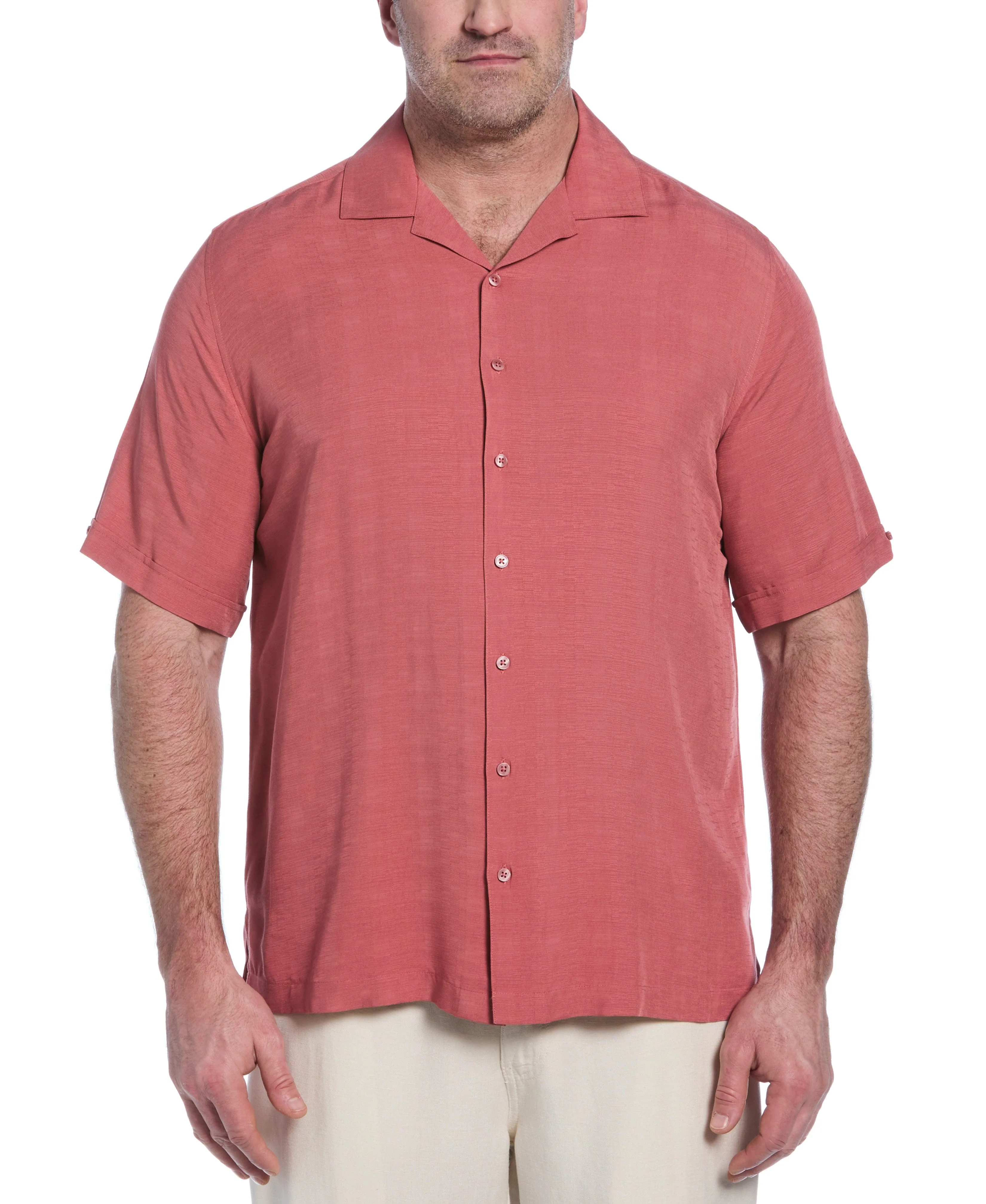 Big & Tall Solid Textured Cuban Collar Shirt