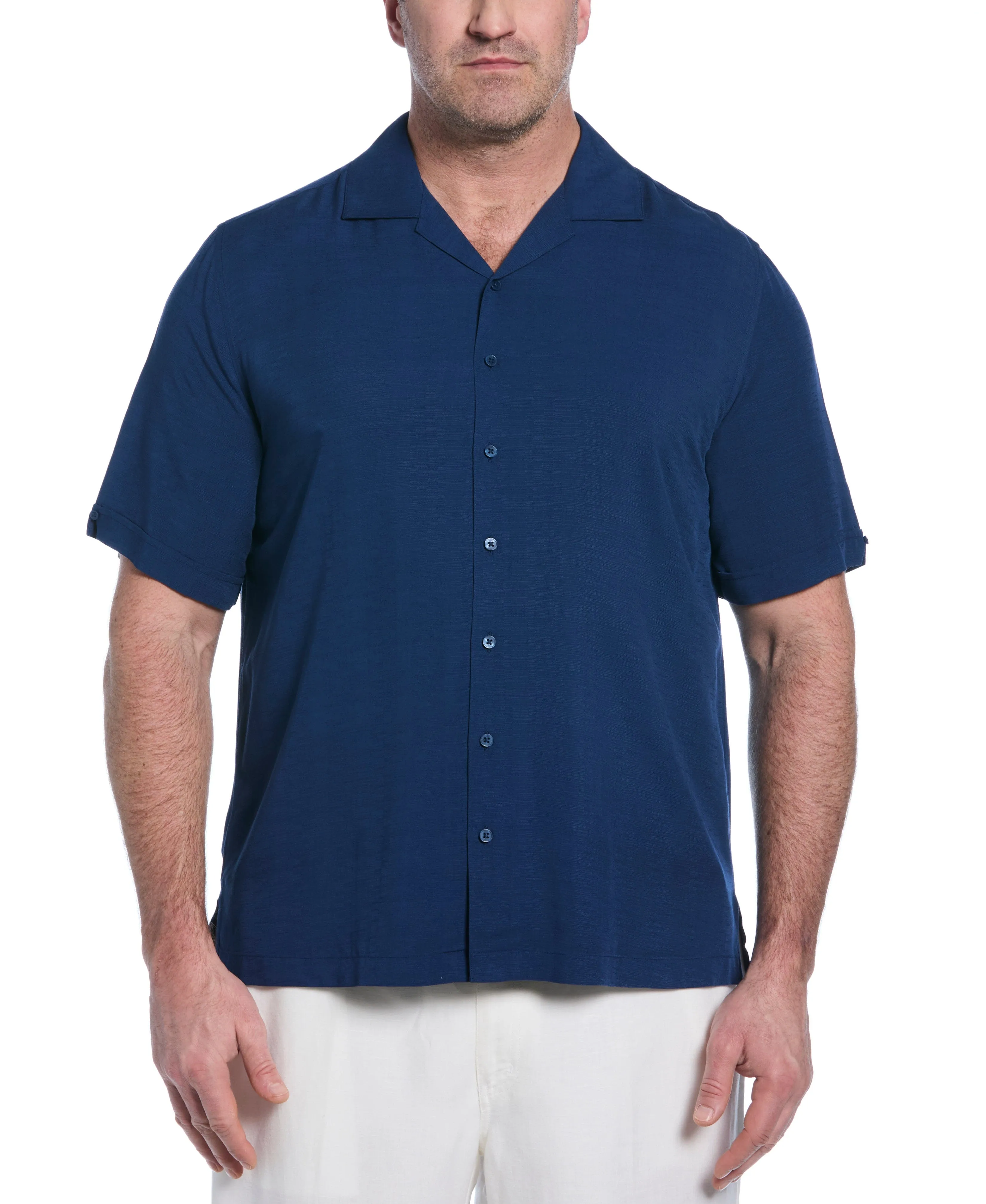 Big & Tall Solid Textured Cuban Collar Shirt