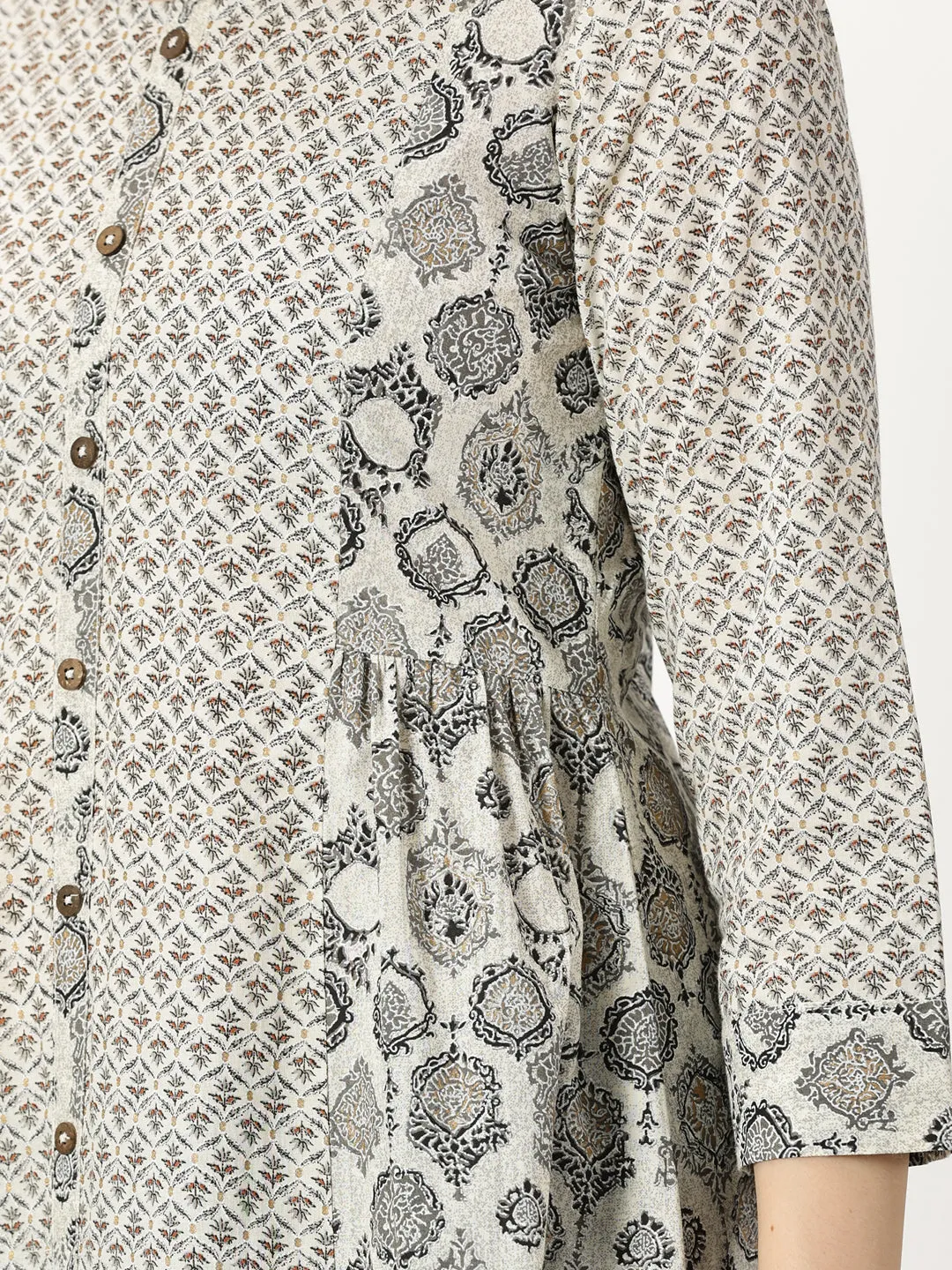 Black and White Cotton Printed Panelled Kurta