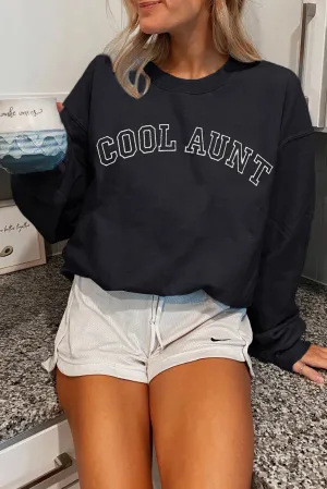 Black COOL AUNT Embroidered Letter Graphic Sweatshirt