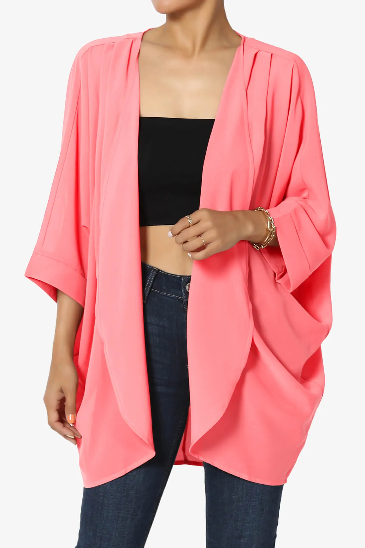 Blivia Pleated Kimono Chiffon Cardigan PLUS