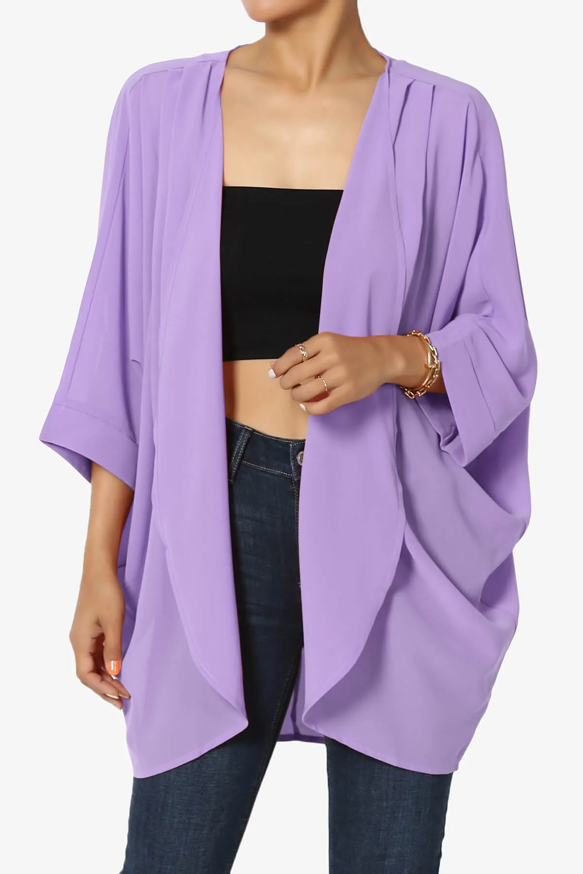 Blivia Pleated Kimono Chiffon Cardigan PLUS