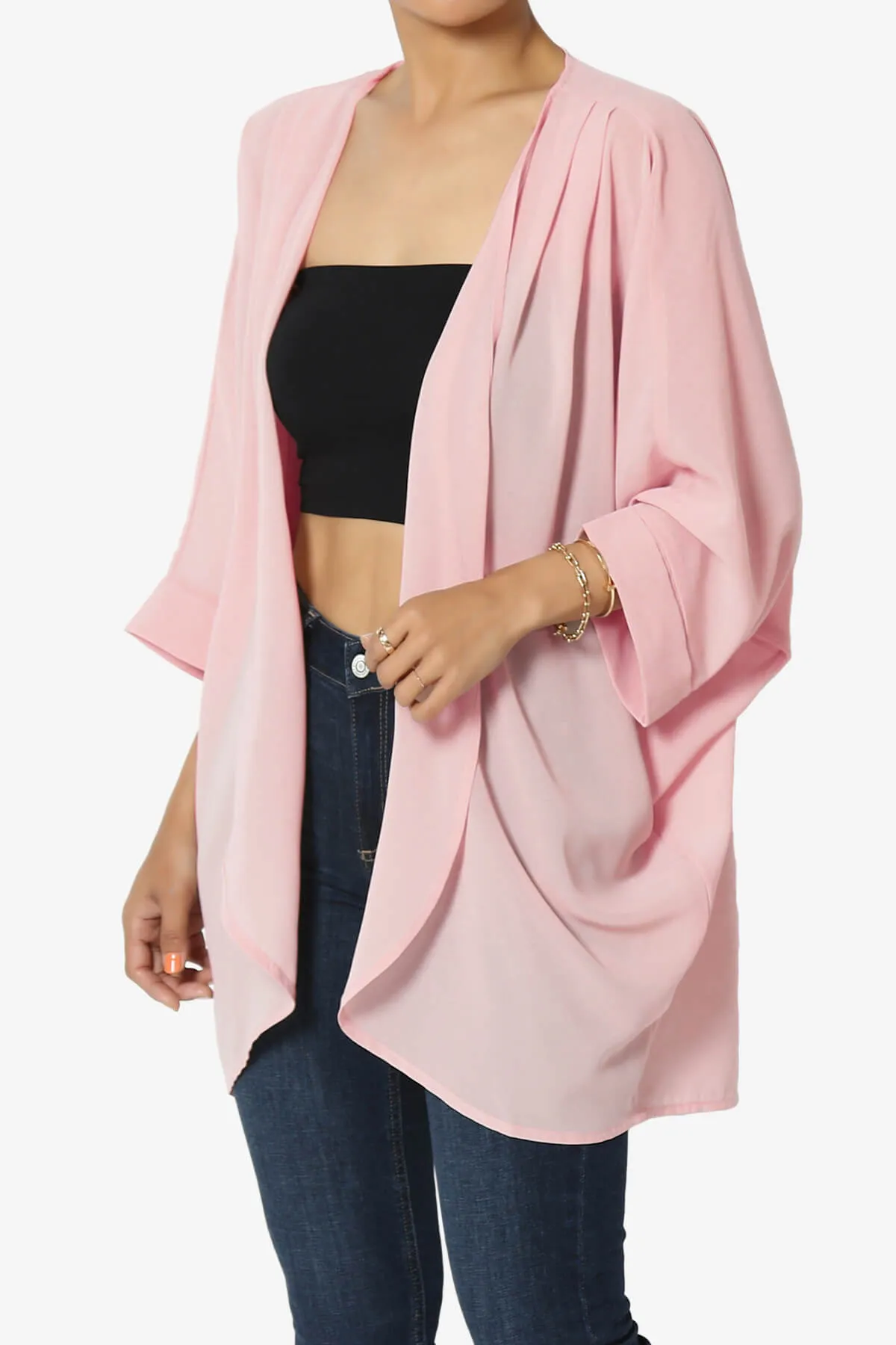Blivia Pleated Kimono Chiffon Cardigan PLUS