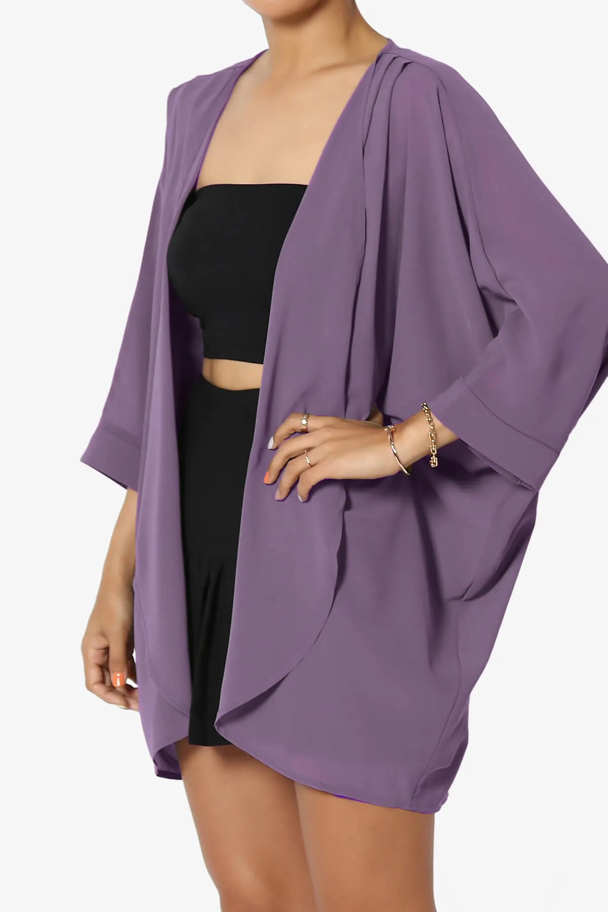 Blivia Pleated Kimono Chiffon Cardigan PLUS