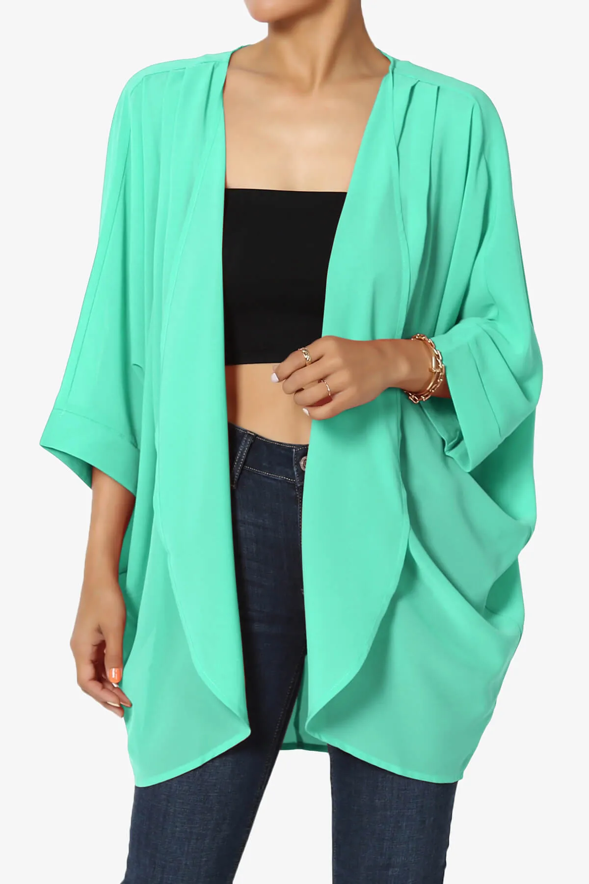 Blivia Pleated Kimono Chiffon Cardigan PLUS
