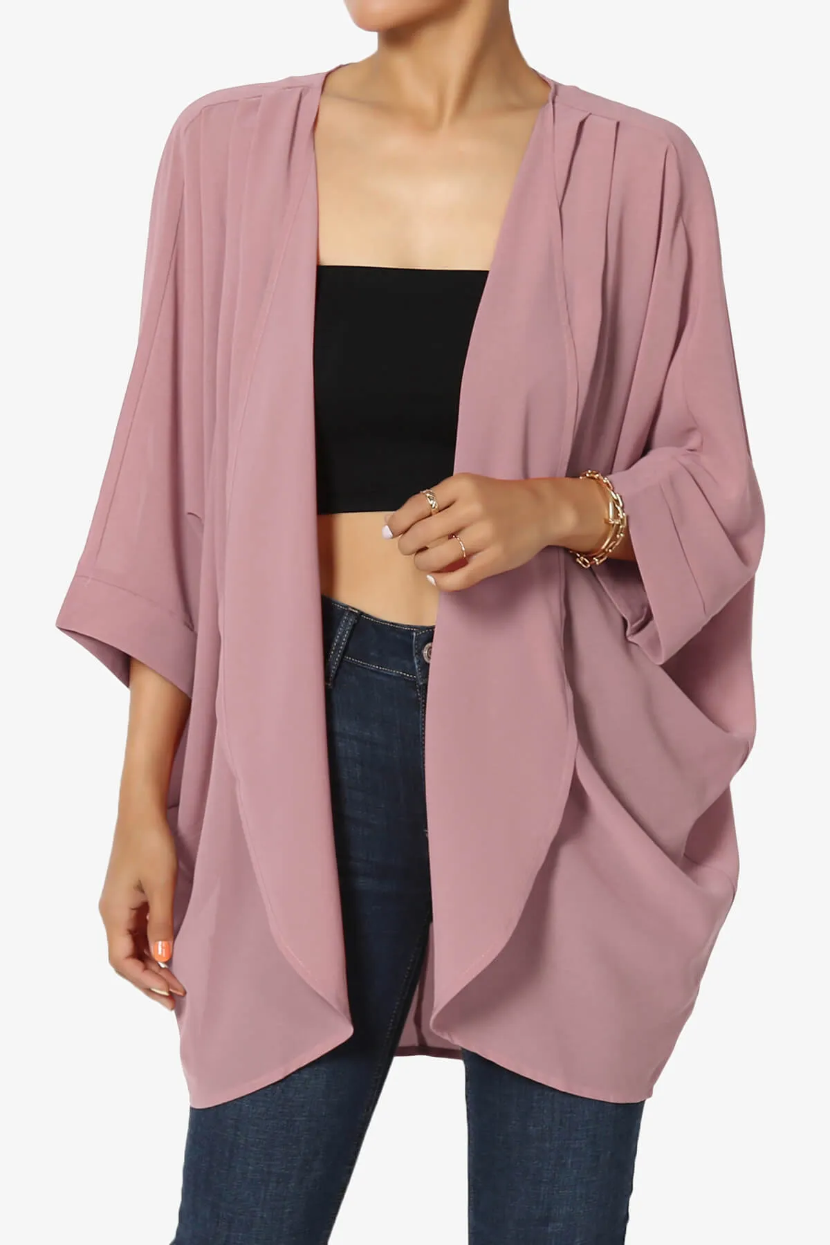 Blivia Pleated Kimono Chiffon Cardigan PLUS