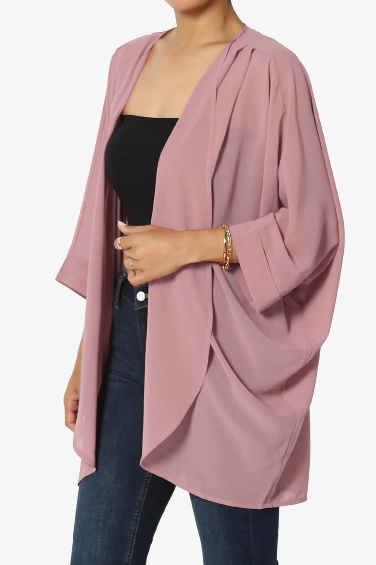 Blivia Pleated Kimono Chiffon Cardigan PLUS