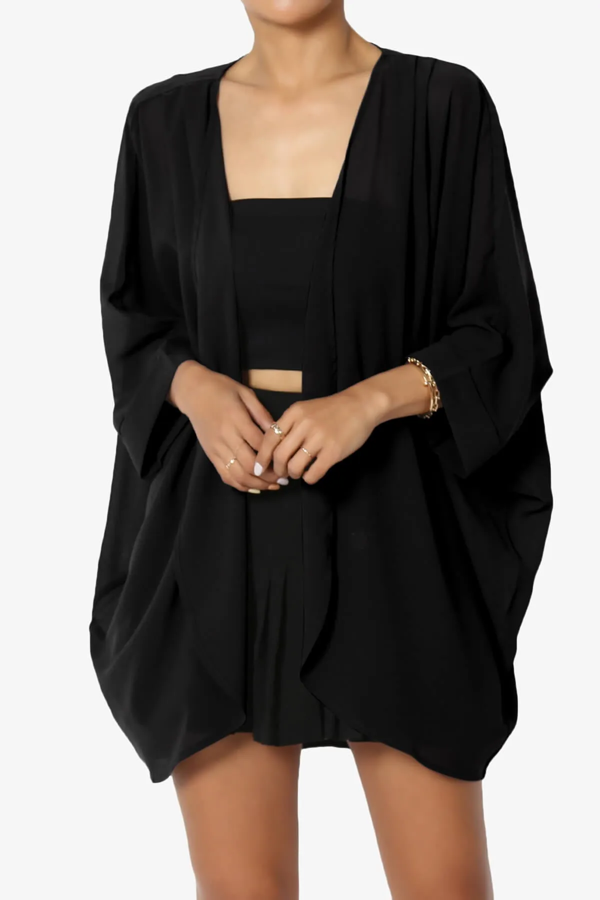 Blivia Pleated Kimono Chiffon Cardigan PLUS