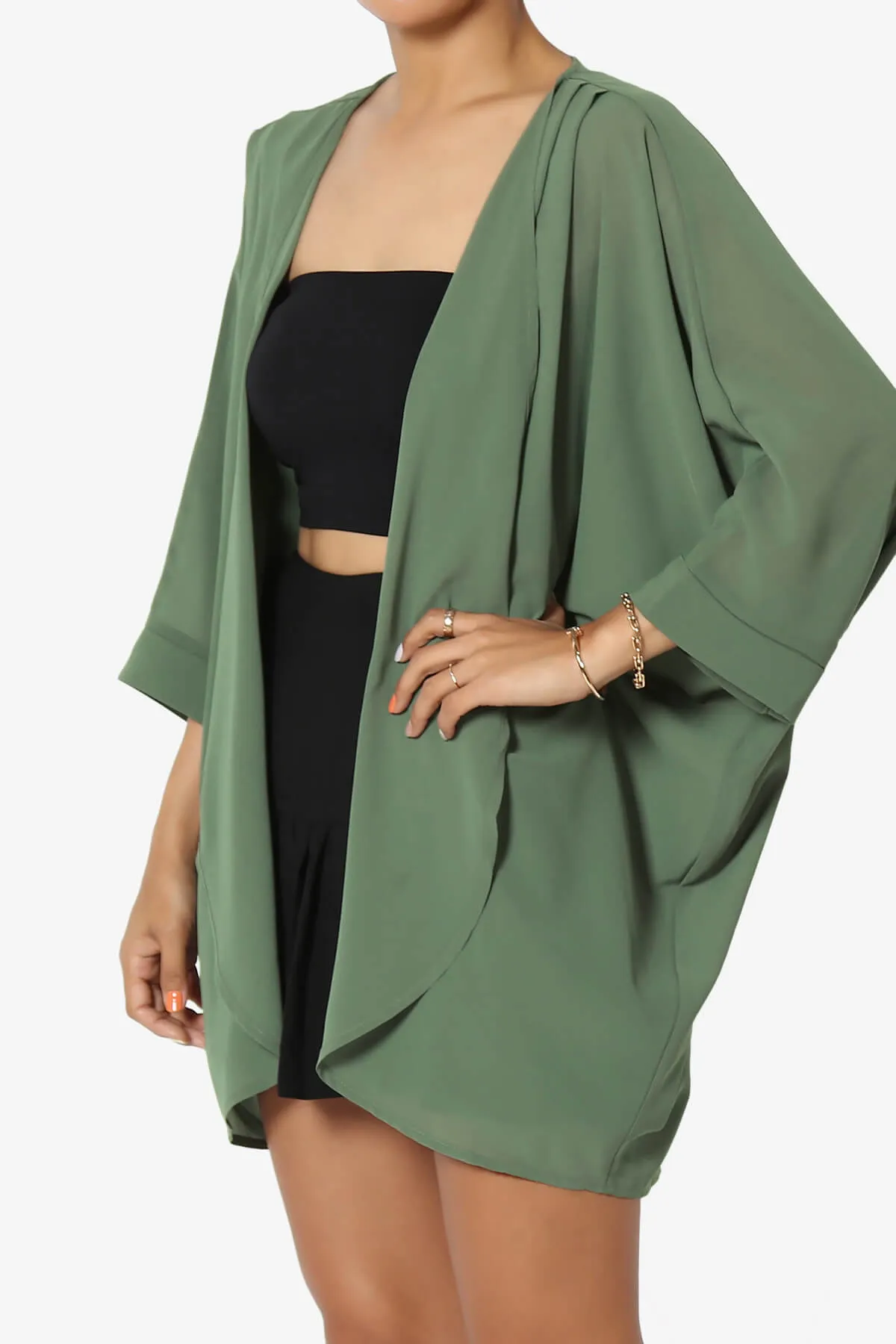 Blivia Pleated Kimono Chiffon Cardigan PLUS
