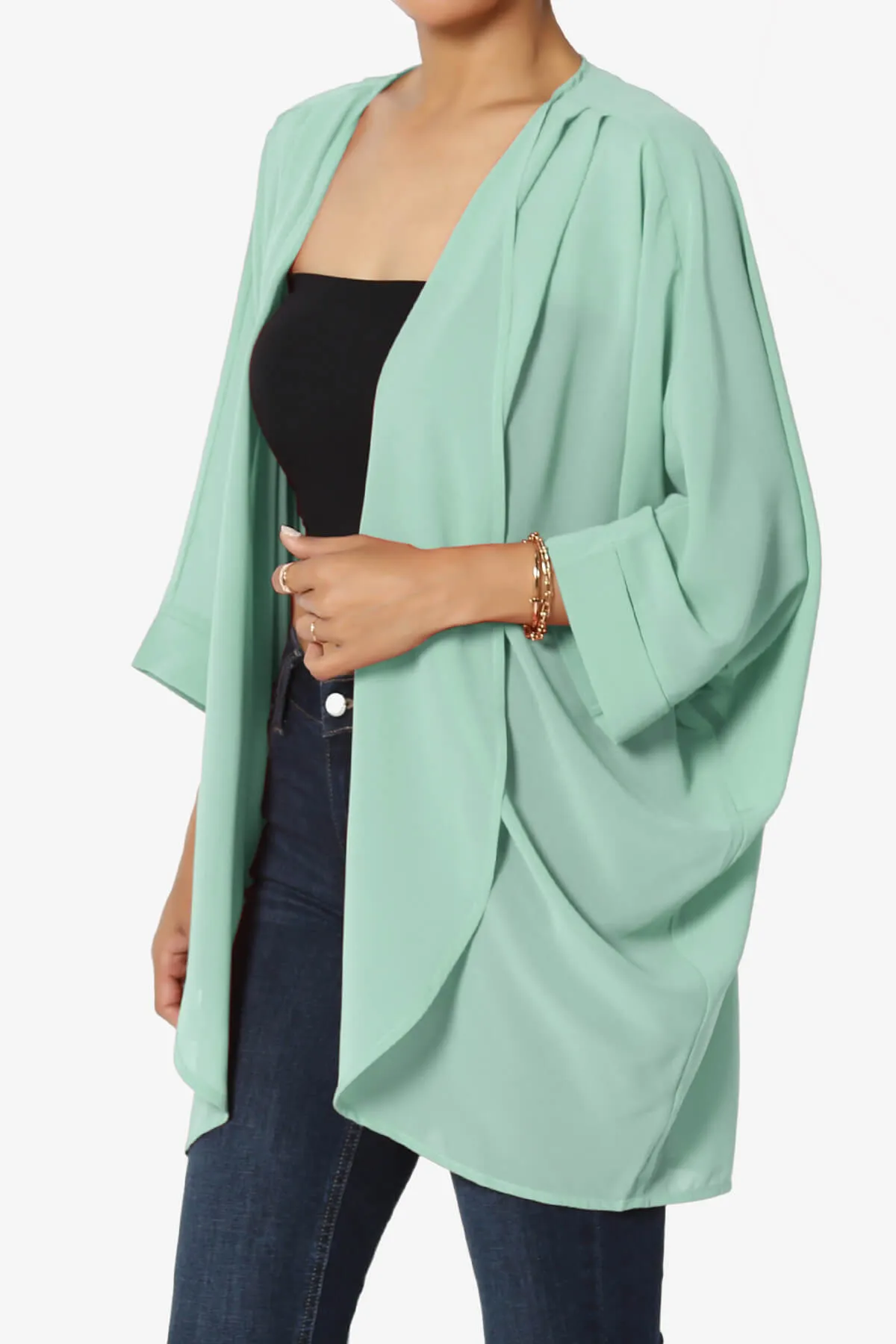 Blivia Pleated Kimono Chiffon Cardigan PLUS