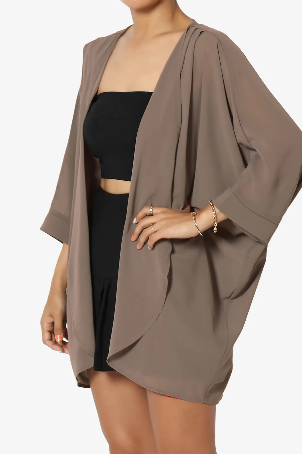 Blivia Pleated Kimono Chiffon Cardigan PLUS