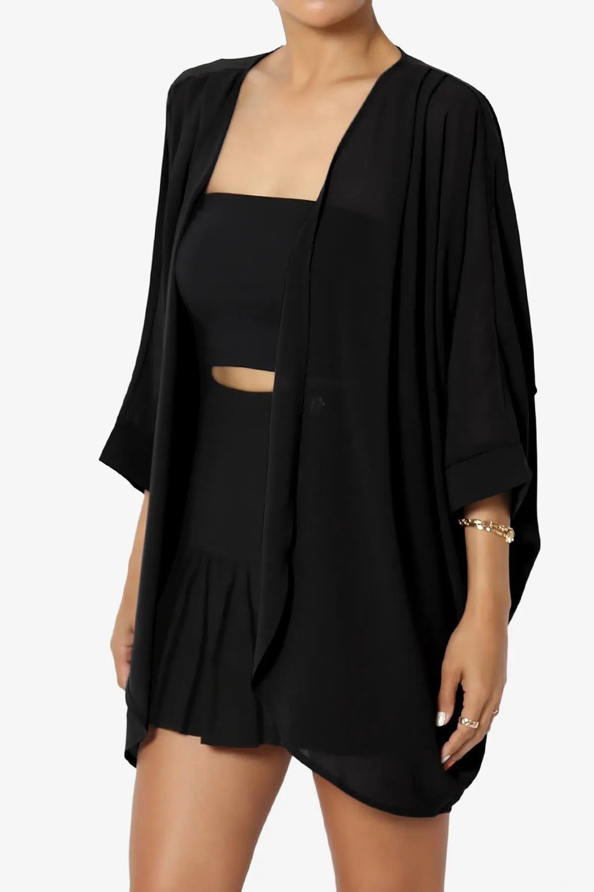Blivia Pleated Kimono Chiffon Cardigan PLUS