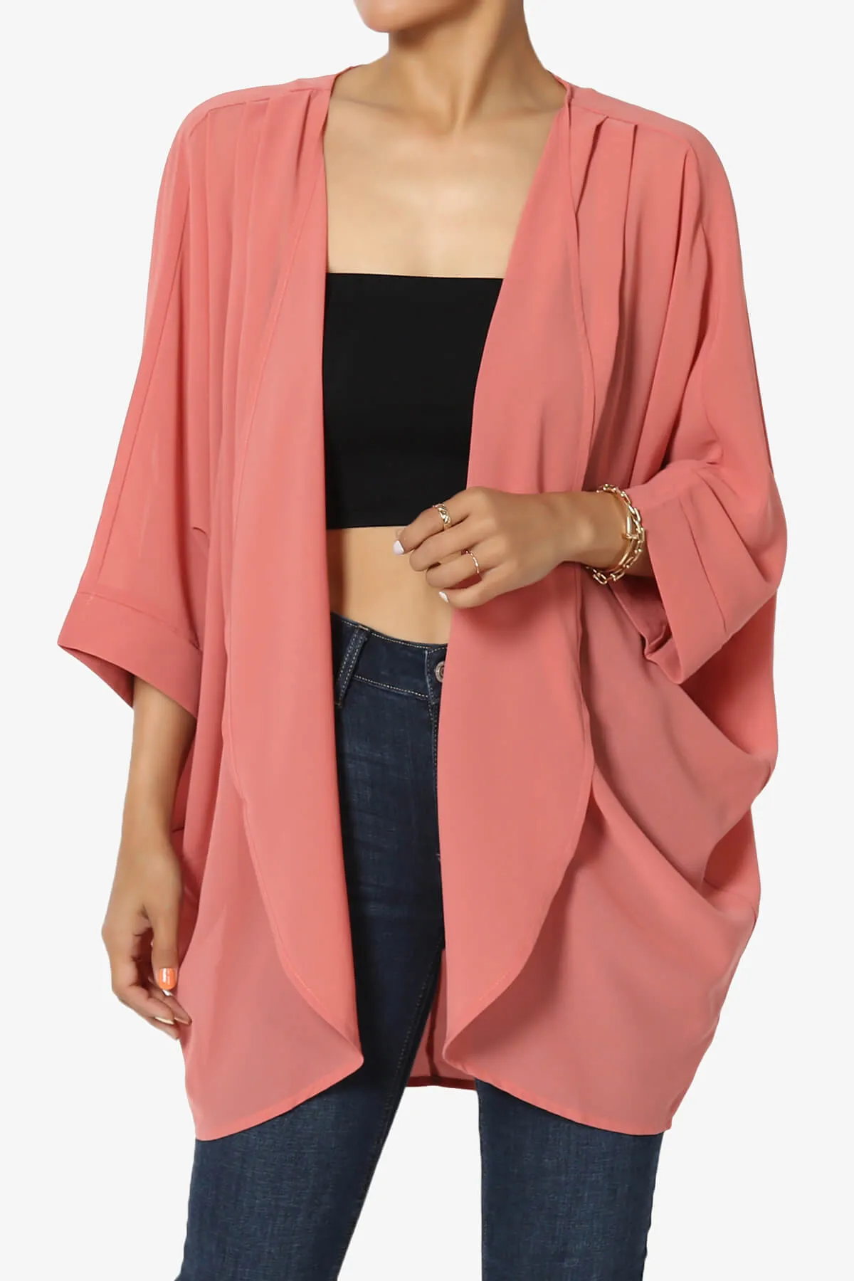 Blivia Pleated Kimono Chiffon Cardigan PLUS
