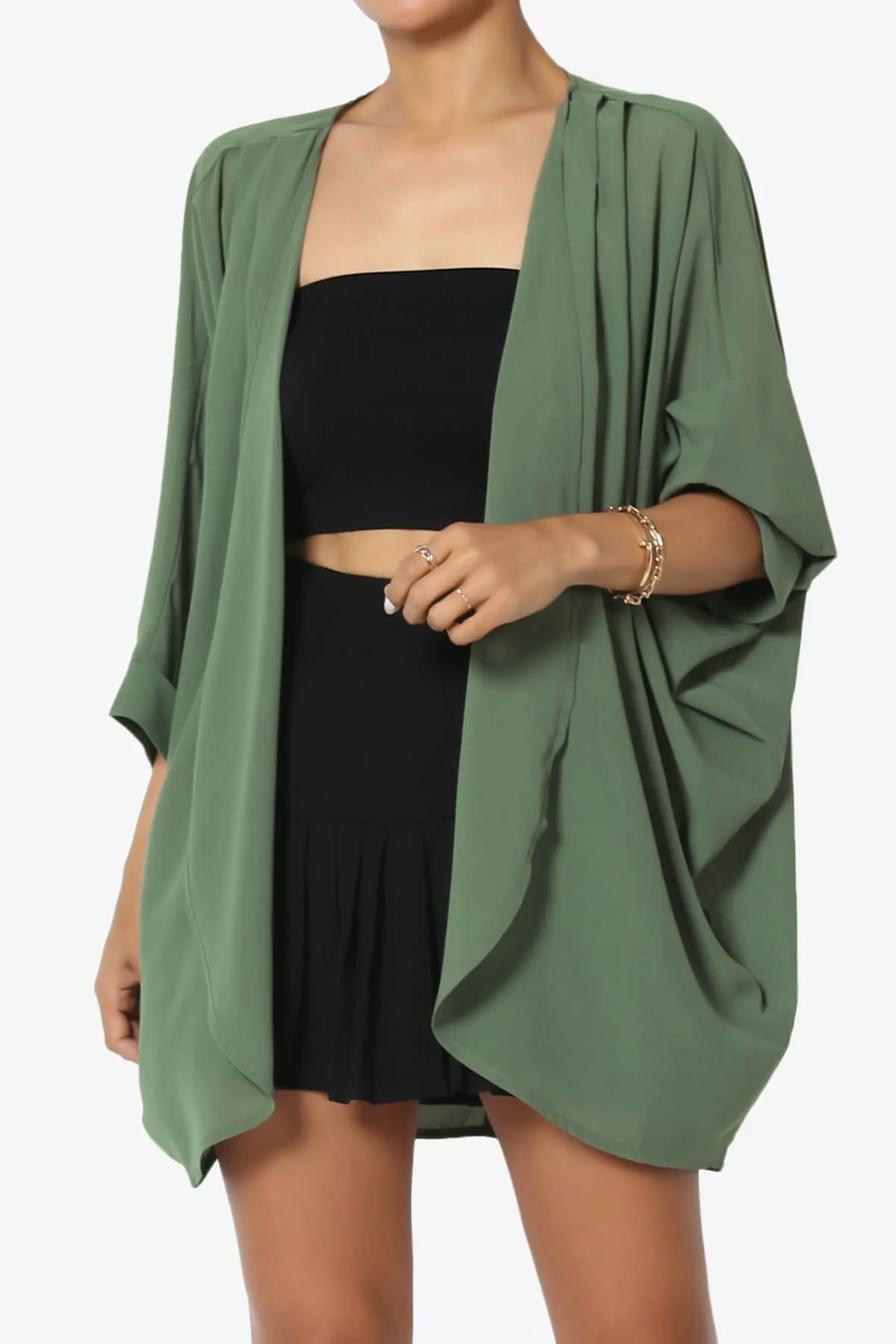 Blivia Pleated Kimono Chiffon Cardigan PLUS
