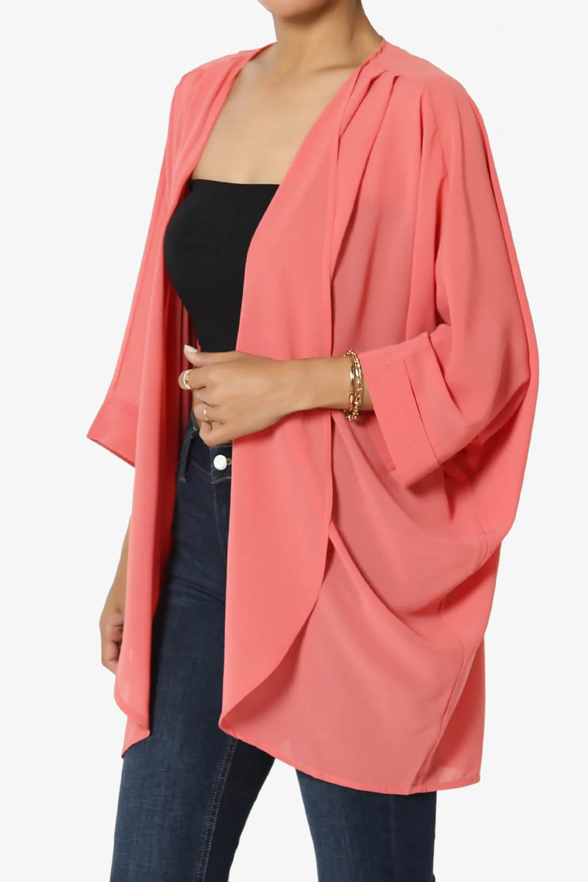 Blivia Pleated Kimono Chiffon Cardigan PLUS