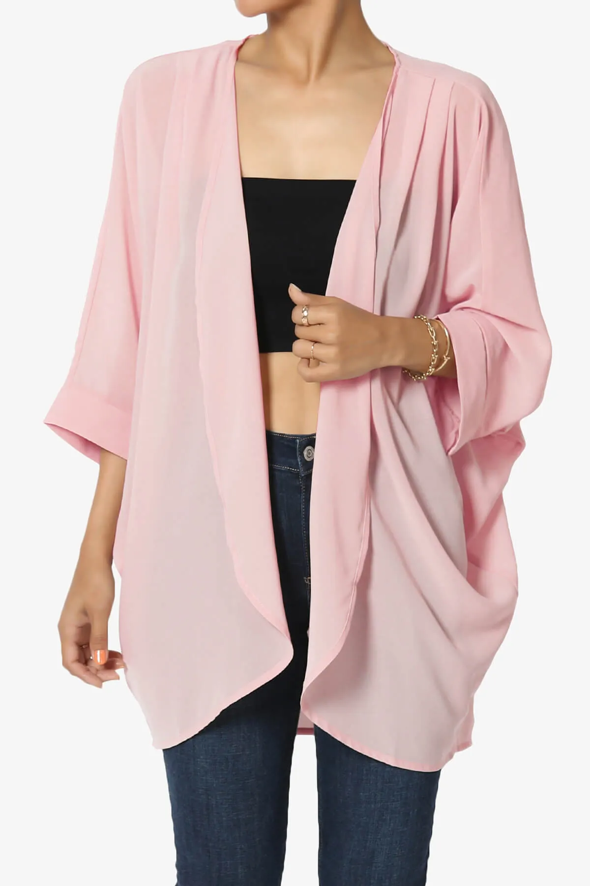 Blivia Pleated Kimono Chiffon Cardigan PLUS